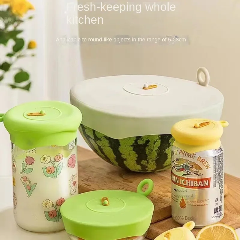 Food Grade Silicone Food Cover Set with Hanging Hole High Temperature Resistant Silicone Cling Lid Kitchen Organization