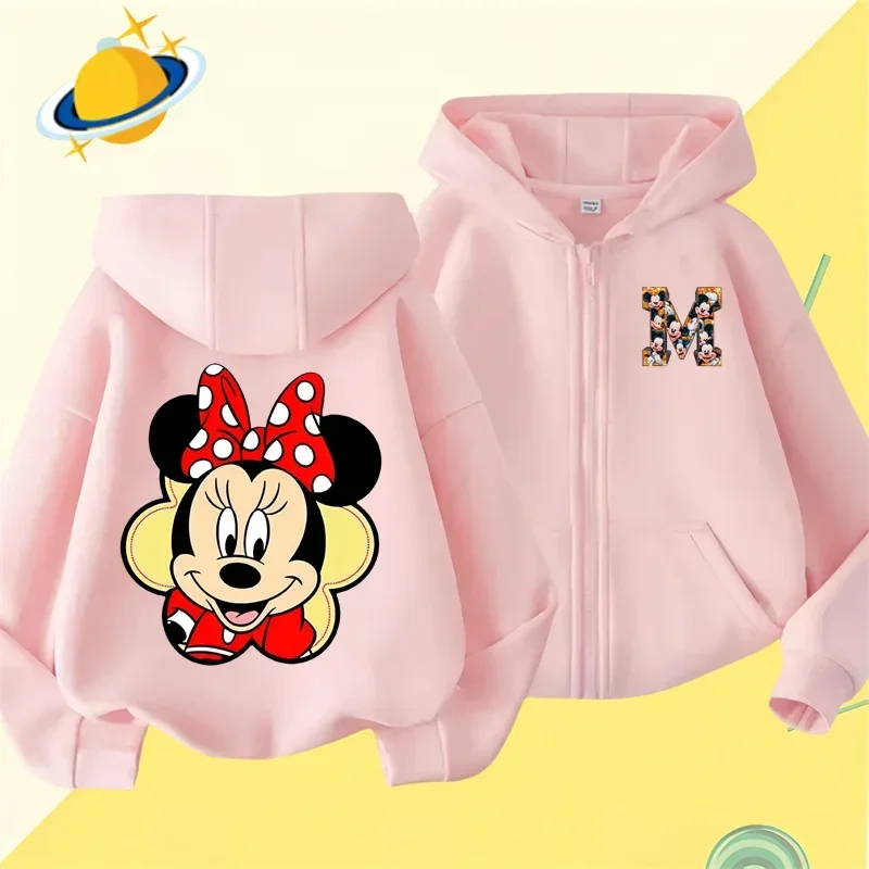 Mickey Mouse Mickey Minnie Kids zipper hoodie Cartoon Print Disney Fall/Winter Long sleeved sweatshirt Casual boys Girls Kawaii