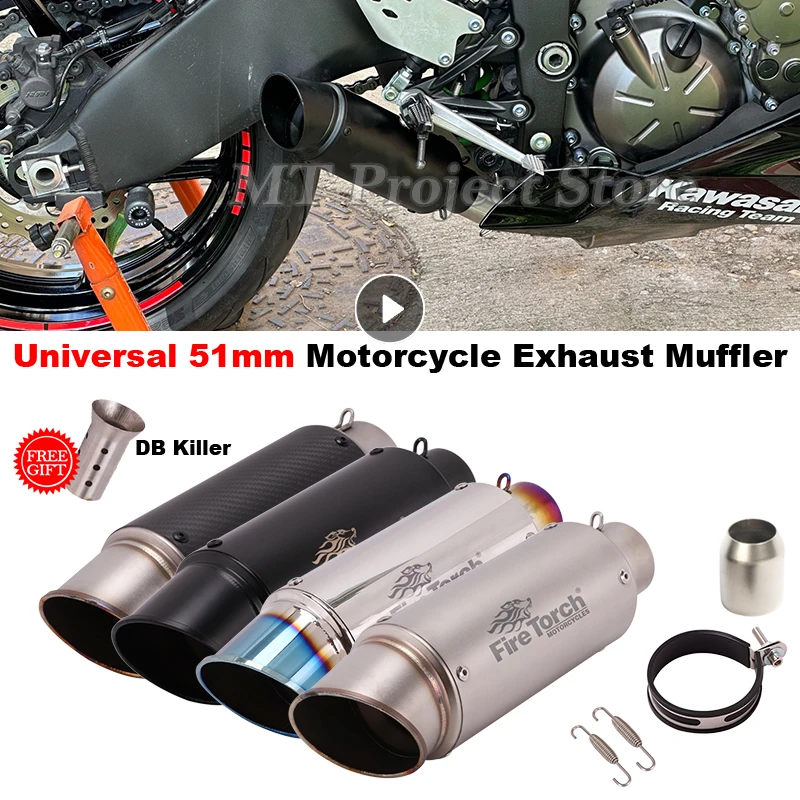 

For Pcx125 Z750 MT07 CBR500 R6 ZX6r ZX4R R25 Universal 51mm Motorcycle Exhaust Muffler DB Killer Escape Pipe Motorbike GP Scoot