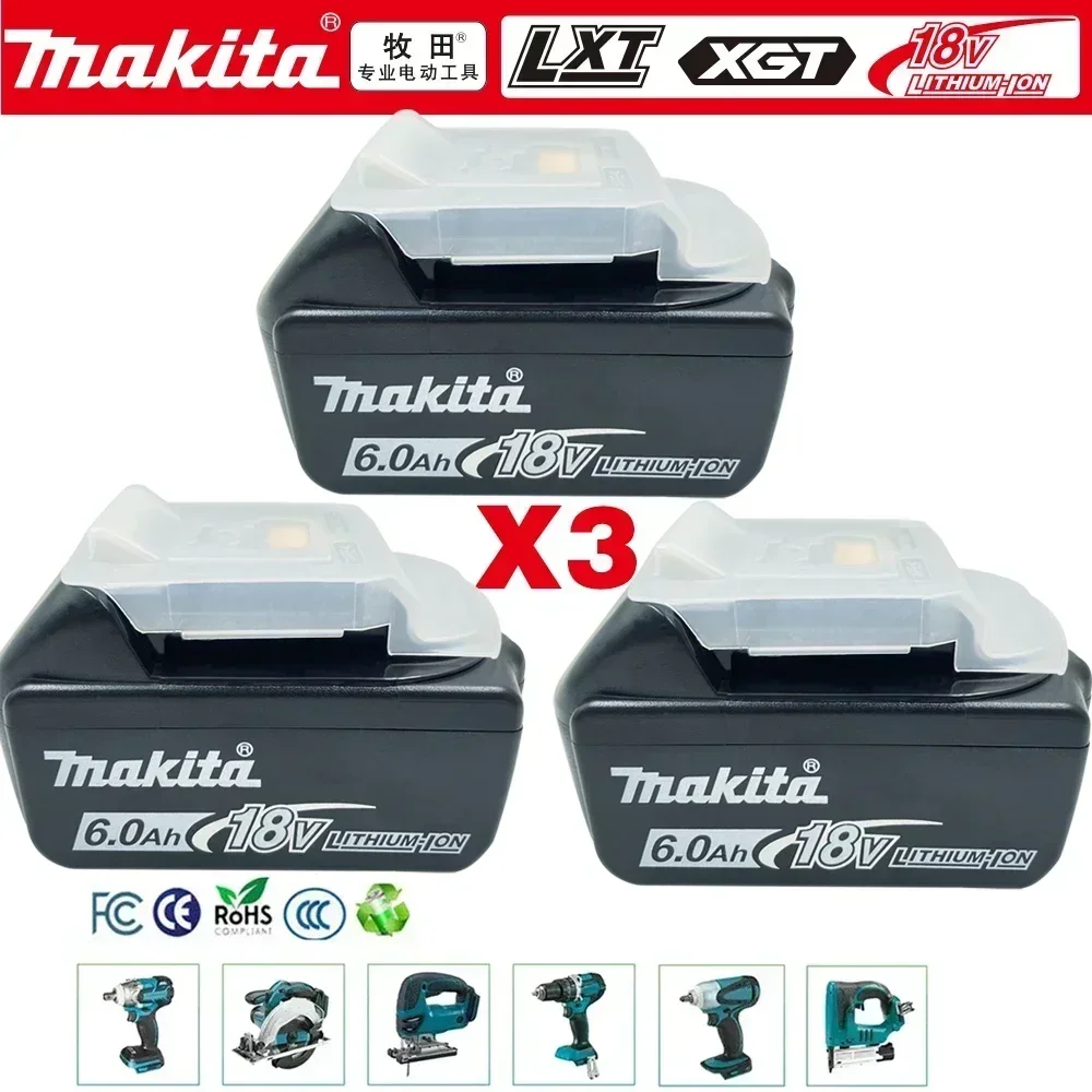 

For Makita 18V 6000mAh Rechargeable Power Tools Battery With LED BL1830 BL1850 BL1860 Battery Charger Set With Working Light