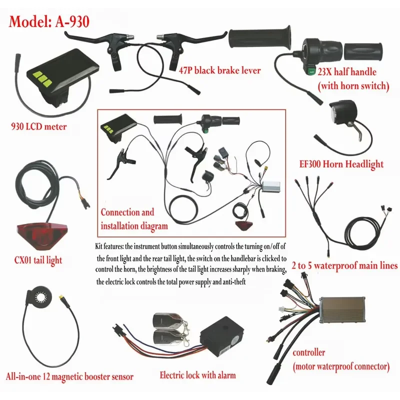 Electric bicycle waterproof kit, mountain bike moped accessories 6 MOSFET controller 250w350w + instrument panel 930 +