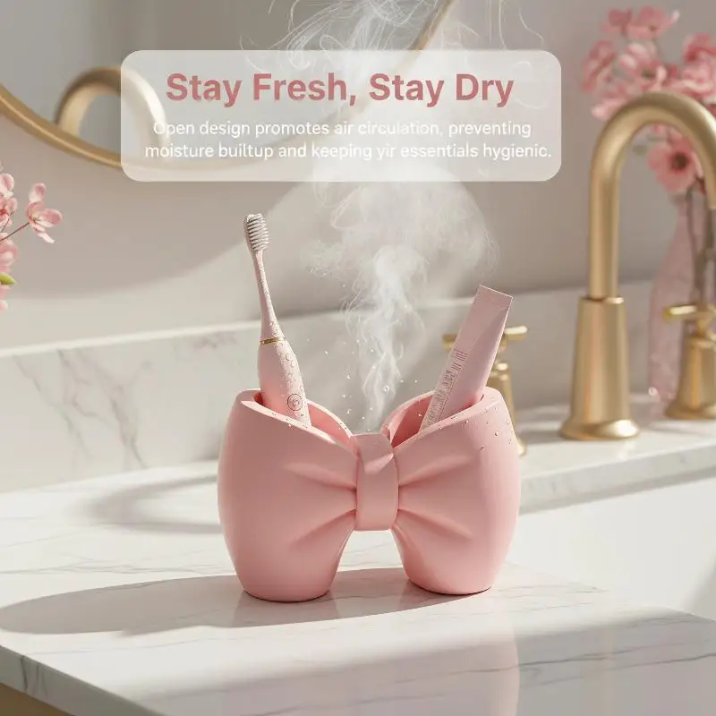Bow Shaped Toothbrush Toothpaste Holder Non Marking Easy Install Multifunctional Bathroom Storage Rack for Small Space