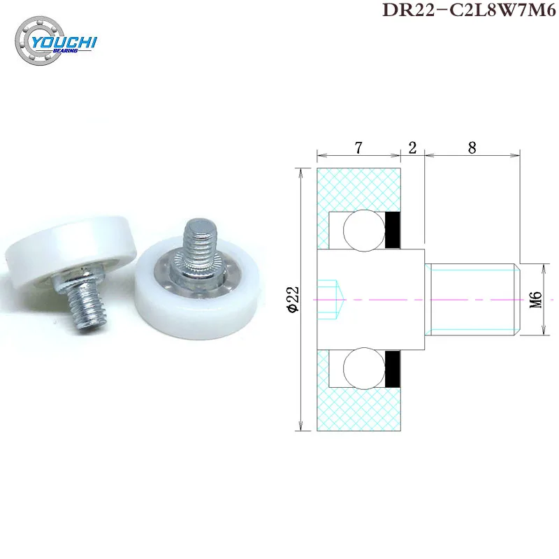 

10pcs DR22-C2-L8W7M6 POM OD 22mm 3D Printer Sliding Guide Roller & Display Case Pulley Wheel DR19 DR22 DU22 DR26 DR28 DR30