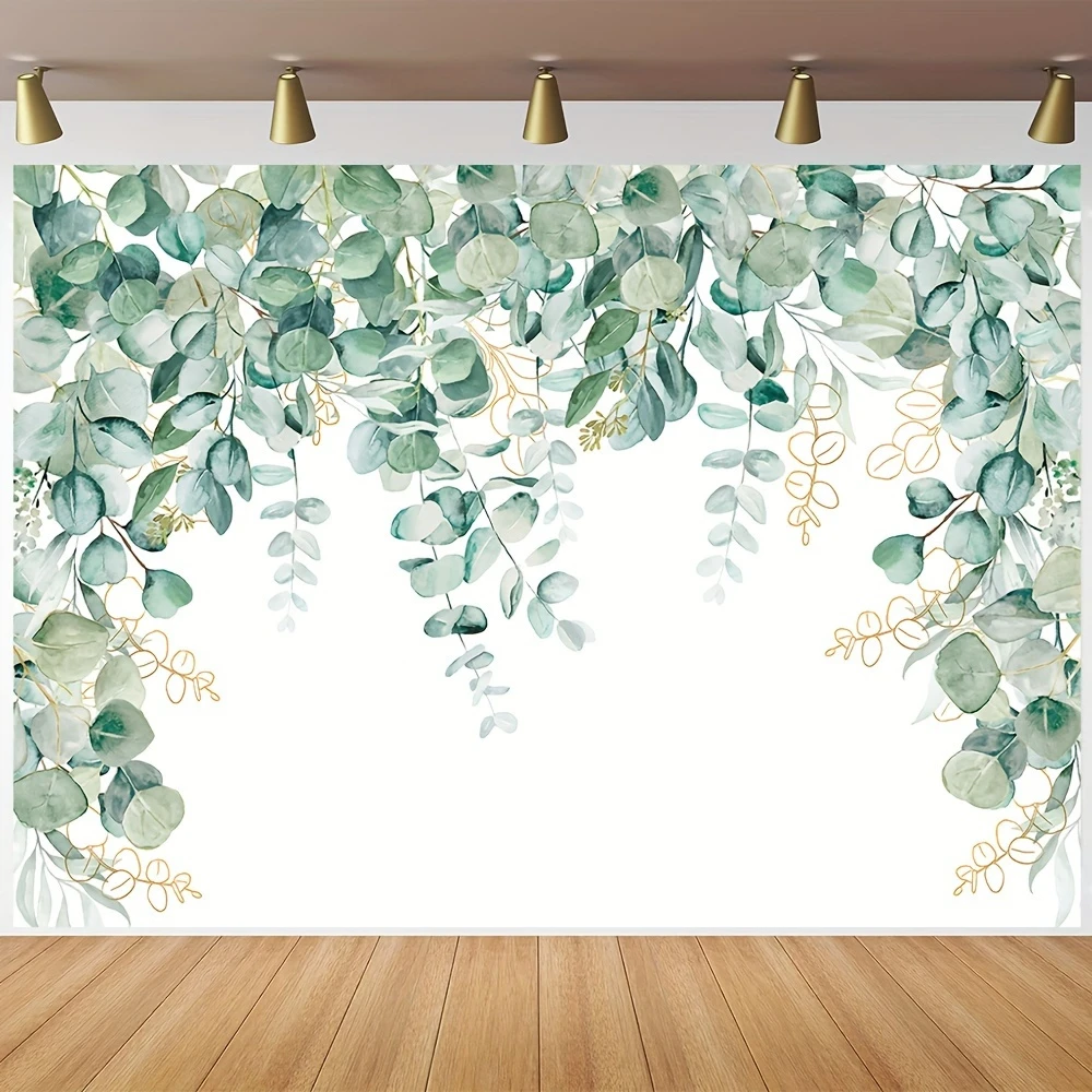 Spring Green Photography Background, Green Eucalyptus Tree Leaves Banner Baby Gift Party Birthday Wedding Photography Studio