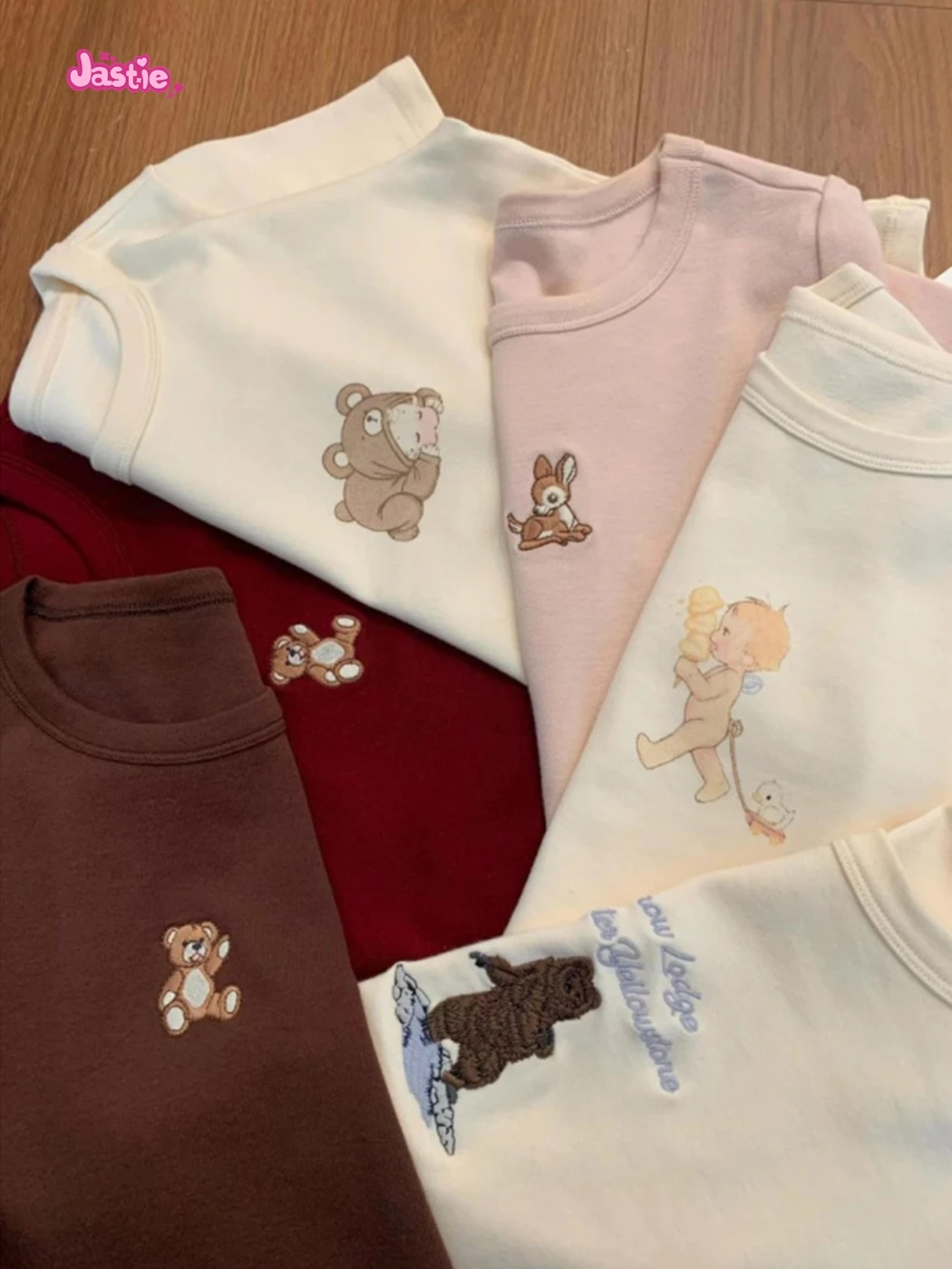 Bear Deer Duck Embroidery Cute Women T-shirts Cotton O-neck Chic Summer Short Sleeve Tee Y2K Street Top Animal Series 2024 New