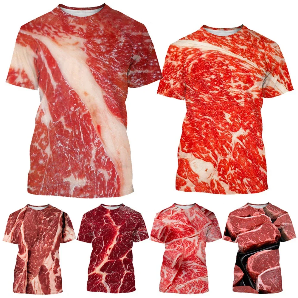 New Men's and Women's Casual Short-sleeved Round Neck T-shirt Top Fashion Funny Fresh Meat Beef 3D Printing T-shirt