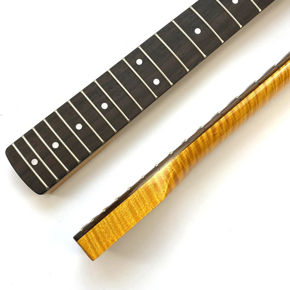 Hooqu بالجملة 25.5 بوصة مقياس ST الغيتار الرقبة 21 الحنق خمر النمر لهب القيقب الغيتار الرقبة مع لوحة أصابع خشب الورد