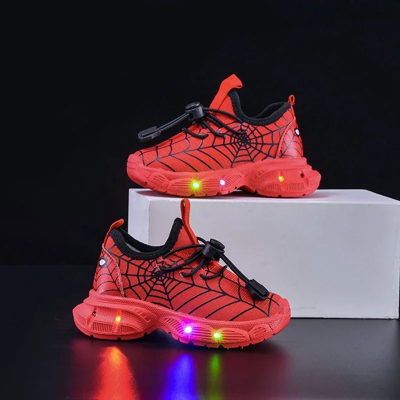 Kids Boys Led Light Luminous Shoes Girls Cartoon Spiderman Sneakers Spring Autumn Children Flat Toddler Baby Casual Sport Shoes