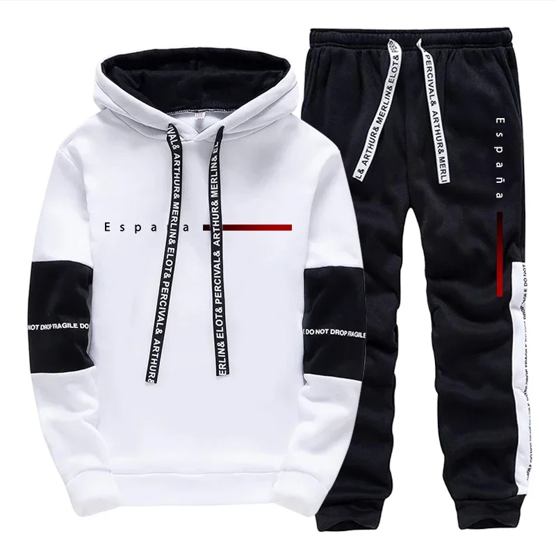 

Mens Tracksuit Black White Casual Hooded Sweatshirts Outdoors Sports Jogging Man Clothes Daily Fashion Single Piece Hoodie Pants
