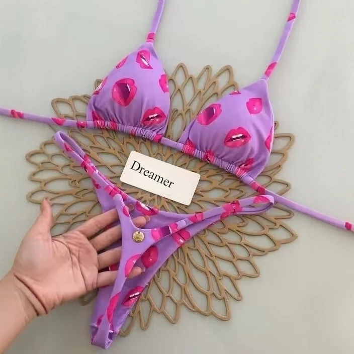 

Новый модный комплект бикини-стринг 2026 года: цветочный треугольный купальник с завязками на шее, состоящий из двух частей, для пляжа и купания