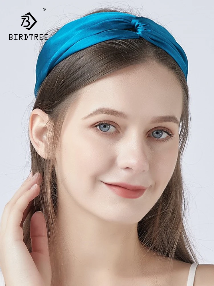 

Birdtree 16MM 100% Silk Ins Style Retro Headband Luxury Elastic Hair Band For Women Fashion Hair Accessories Spring A41242QC