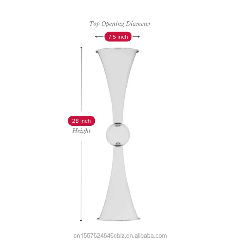 custom.ZM032 28 Silver Metallic Reversible Riser Flower Vase - Wedding and Event Centerpiece