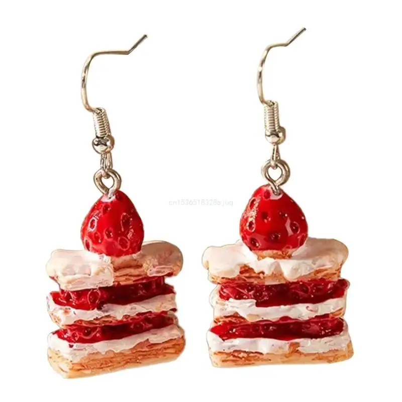 Sweet Strawberry Cake Earrings Shaped Drop Earring Stylish Ear Pendants for Women Girls Fashionable Ears Jewelry Dropship