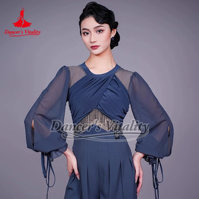 

Стандартный бальный комбинезон для профессиональной практики, социальный латинский тренировочный класс, танцевальная группа, одинаковый топ для фокстрота, танго