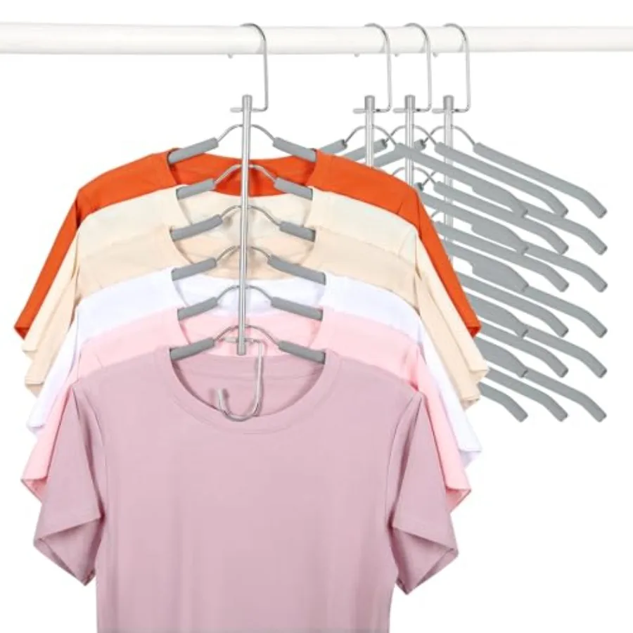 

Clothes Hanger Space Saving, 6 Tier Shirt Coat Hangers Space Saving No Bump Shoulder Hangers with No Slip Foam Padded Closet Or