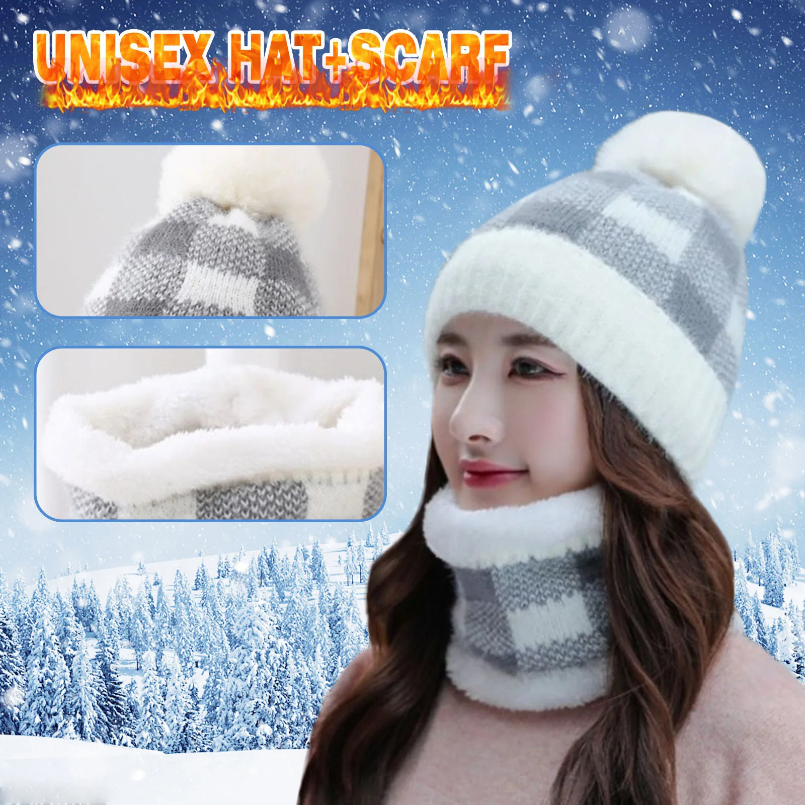 Womens Earmuffs Flocking Thermal Cycling Warm Winter Hat Knitting Scarf Hat