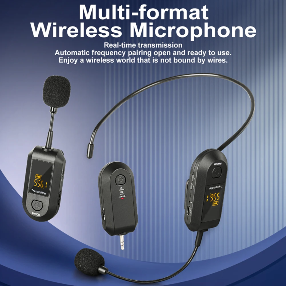 ชุดหูฟังไมโครโฟนไร้สาย 2.4G เครื่องส่งสัญญาณ 2 ใน 1 Mic Plug and Play ไมโครโฟนไร้สายสําหรับเครื่องขยายเสียงลําโพงการสอน