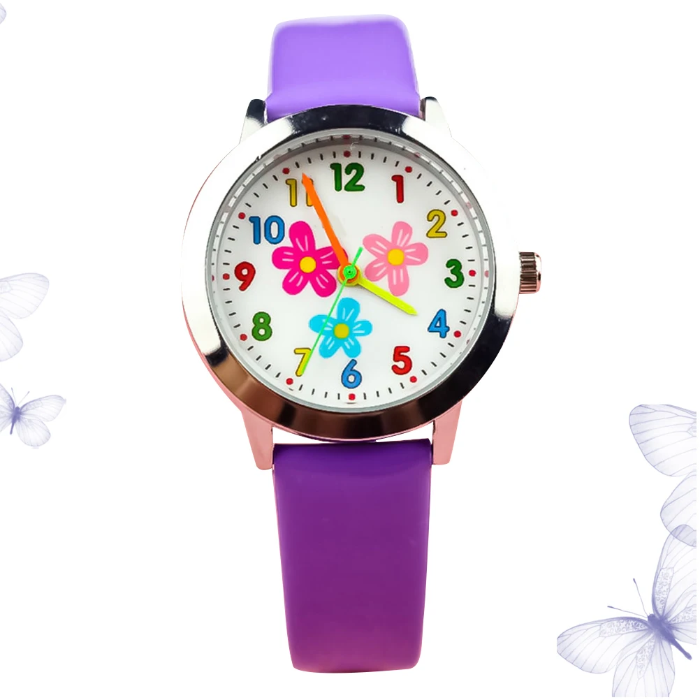 Relógio digital dos desenhos animados para crianças padrão de flor roxa estudante relógios de quartzo durável pulseira macia presente aniversário design adorável