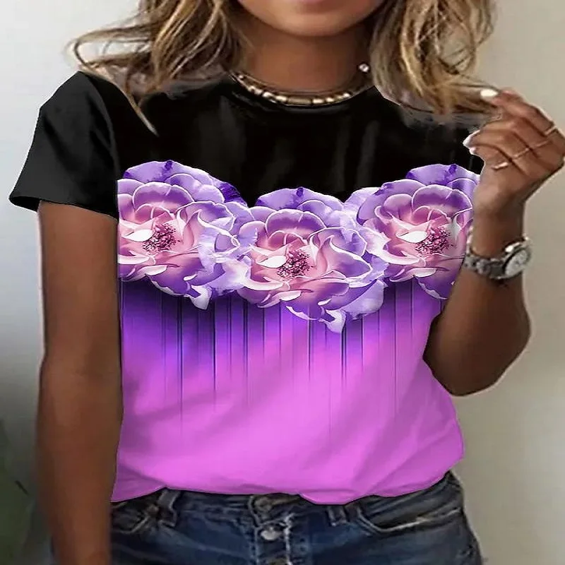 

Flower Rose 3D Printed T Shirts Women's Oversized Casual Fashion Streetwear Woman T-Shirt Tees Tops Female Harajuku Y2K Clothing
