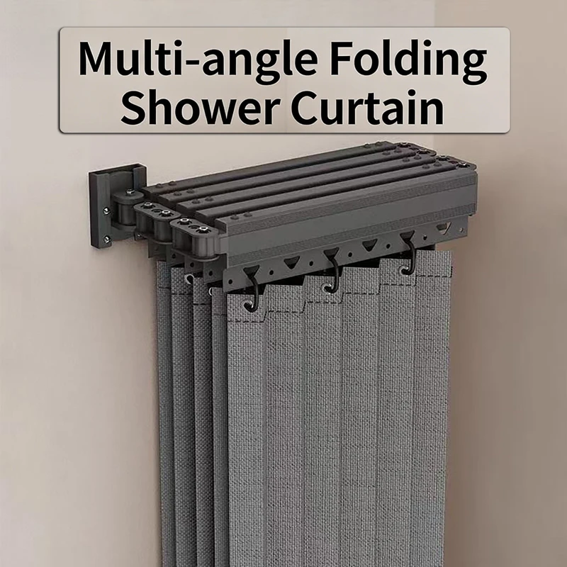 Foldable Shower Curtain Rod Invisible Bathroom Partition 360° Rotatable Retractable Fold Rod Waterproof Bathroom Privacy Curtain