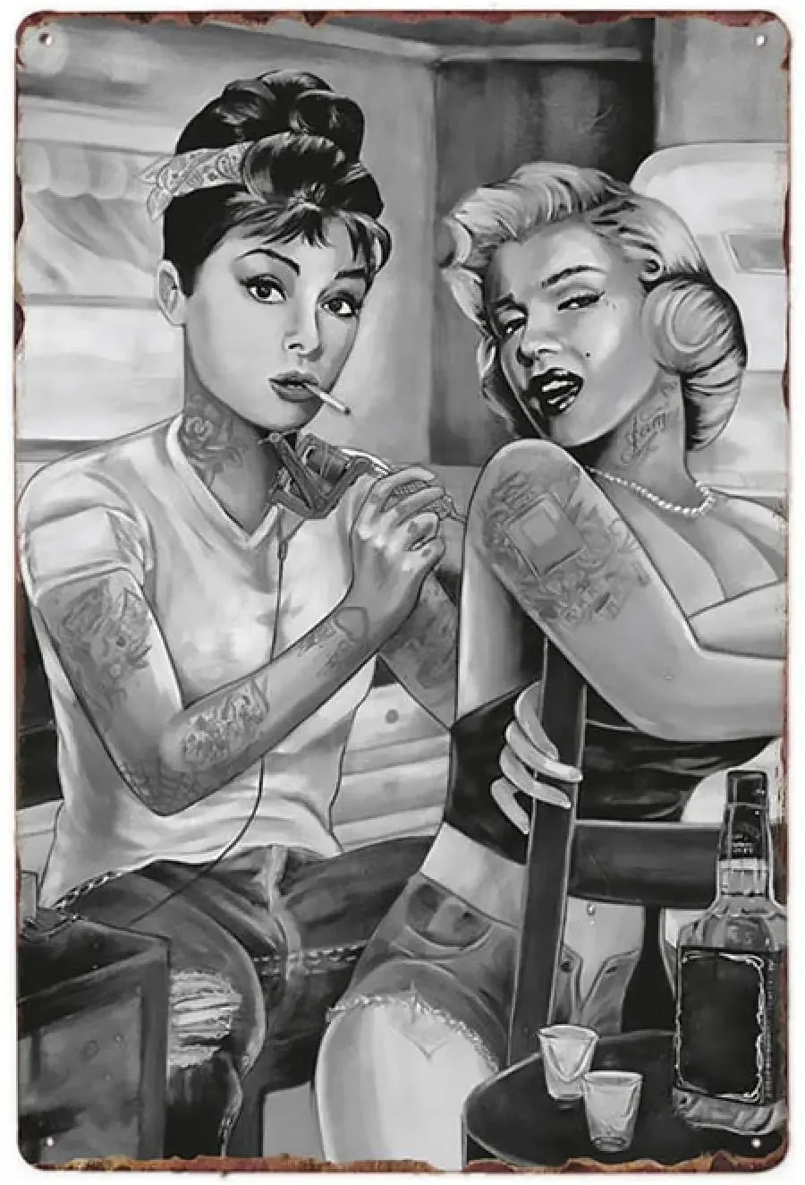 Sexy Beauty Tattoo Girl Blechschild Metallplakette Tattoo-Studio Dekoration Wand Vintage