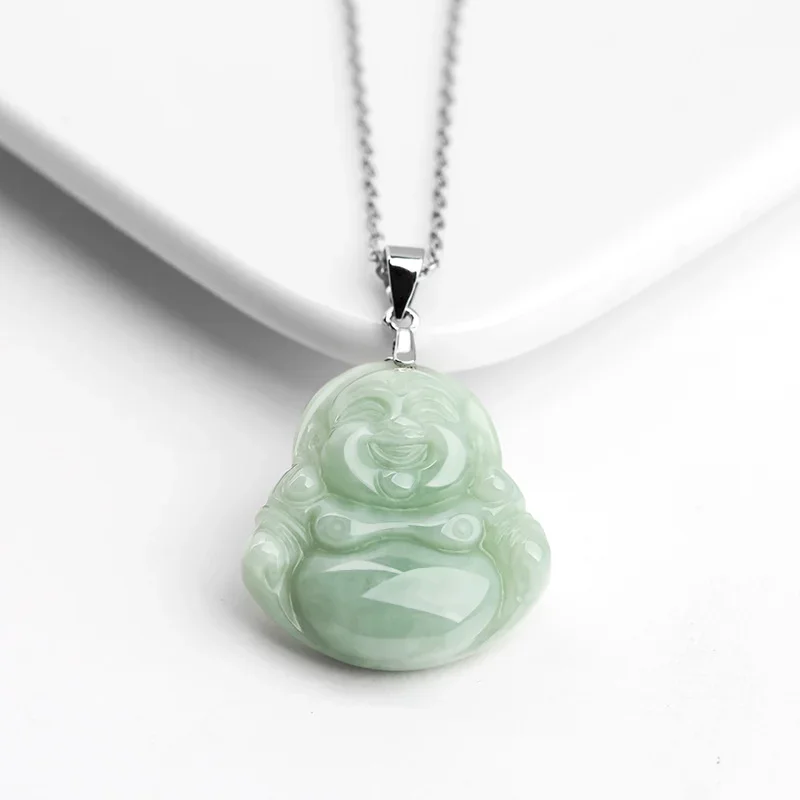 Hot Selling Natural Handcarve Jade Light Green Little Buddha Necklace Pendant Fashion Jewelry Accessories Men Women Luck Gifts