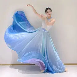 Women Ballet Skirts Chiffon Ballet Dress Tulle Skirt  Dance Costumes Adult Training Dress 360 Degree Belly Dance Practice dress