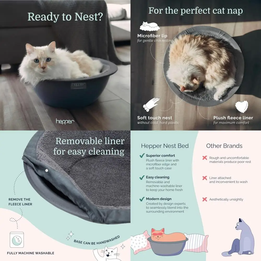 

Моющаяся круглая кровать для кошек на флисовой подкладке — уютная, успокаивающая, готовая к столу для маленьких домашних кошек (серый)