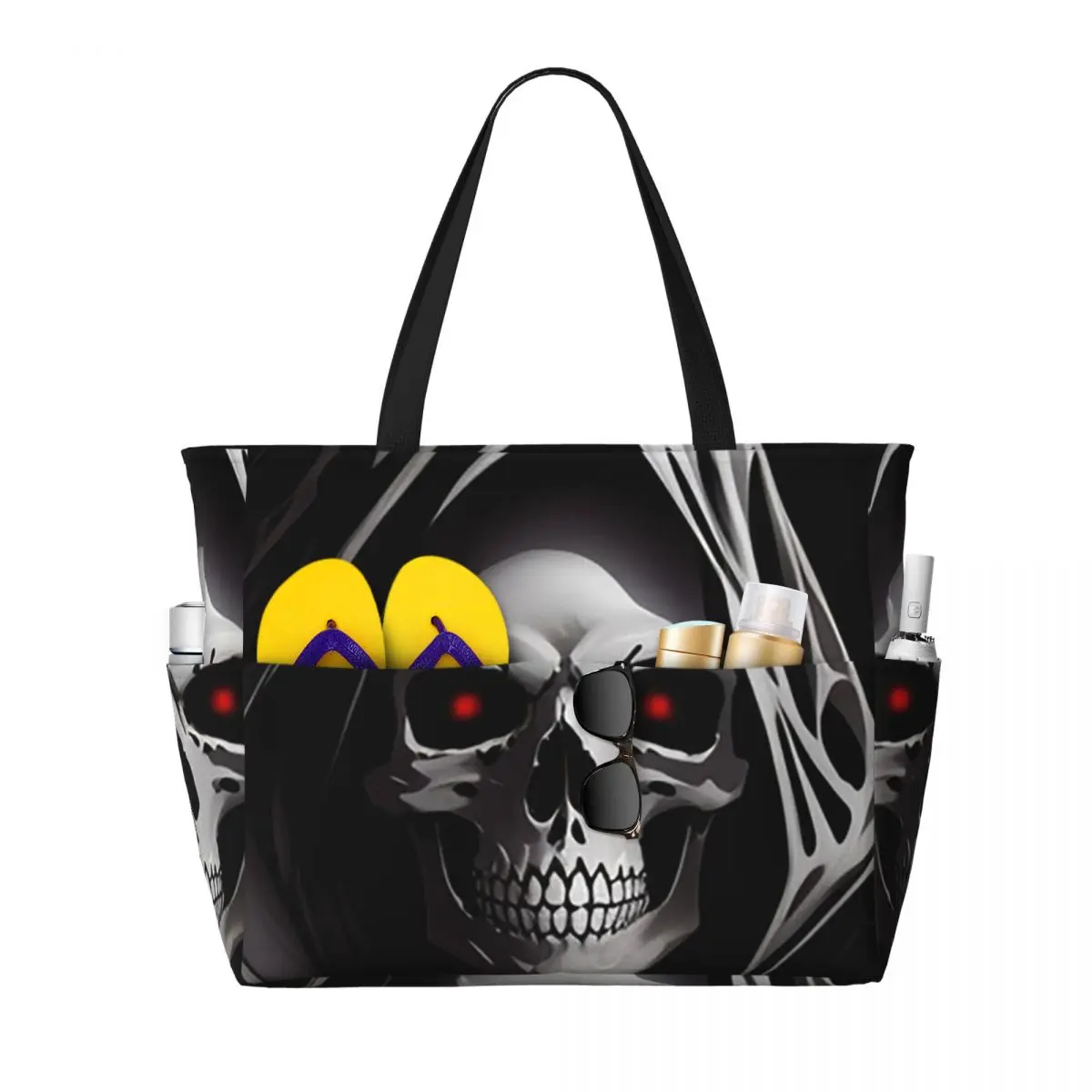 

A Creepy Halloween Skeleton Skull Beach Tote Bag Sport Gym Yoga Duffle Large Tote Bag Women Travel Bag Fitness bag