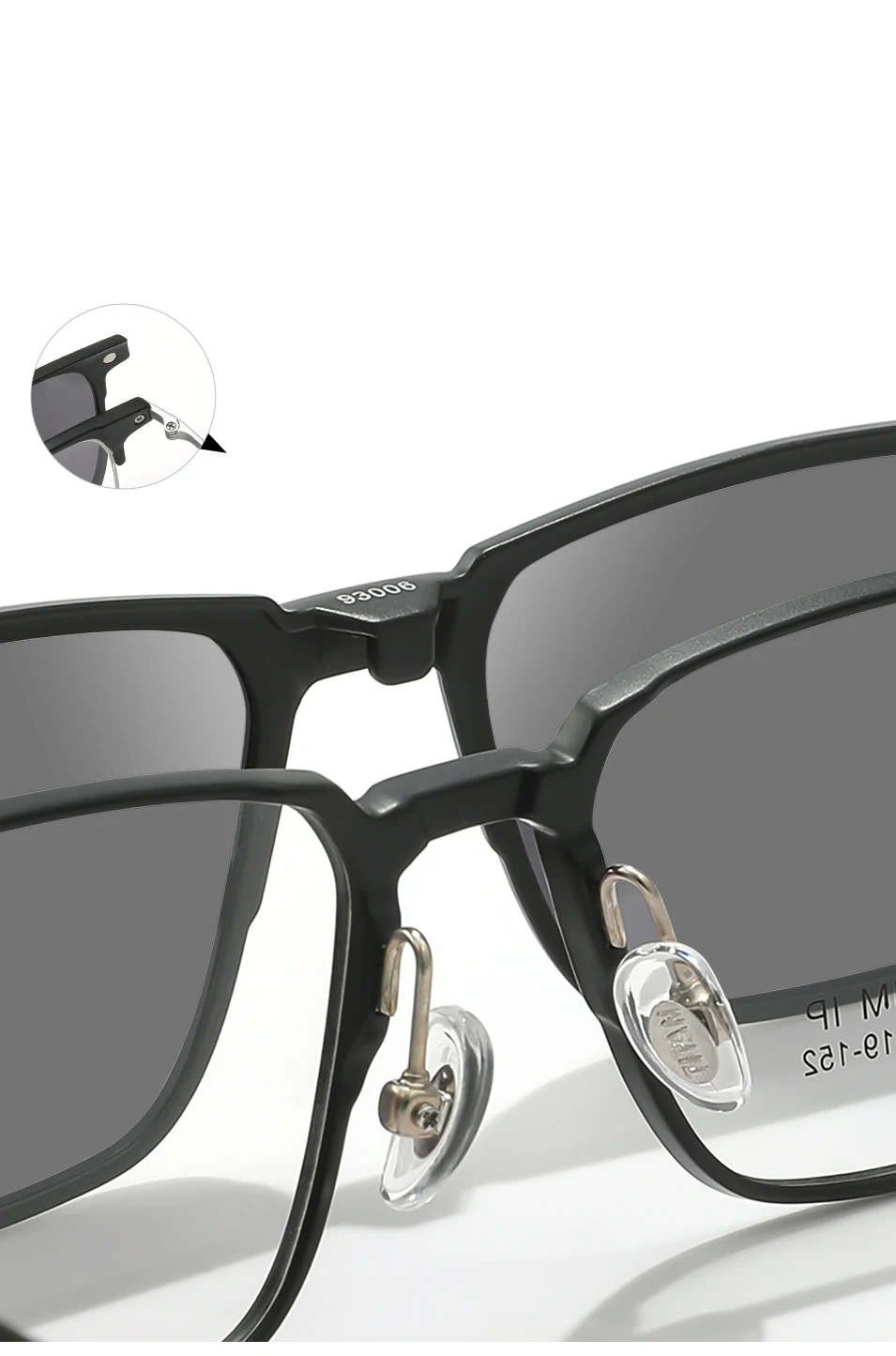 3-in-1-Brillengestell aus reinem Titan mit vollem Rand, quadratisch, für Herren, mit polarisierten Clip-On-Sonnenbrillen und Nachtsicht, Damenbrillen 93006 – Detail 5