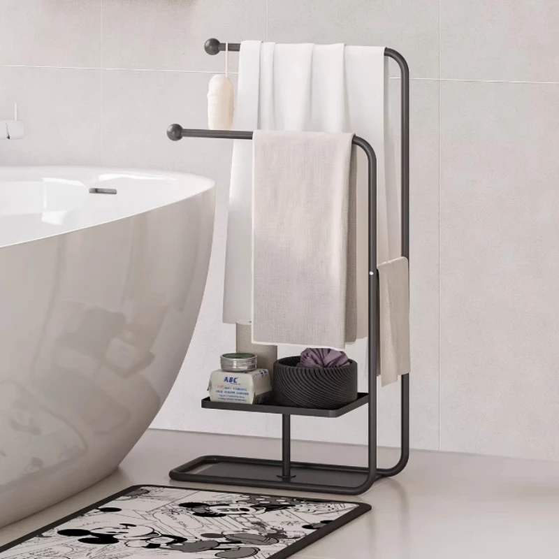 Luxury Home Bathroom Organizer Multi-Functional Standing Towel Rack Modern Simple Storage Stand Double Layer Clothes Hanger
