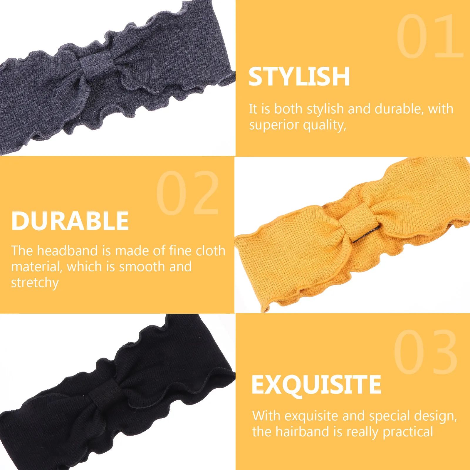 Yoga Headbands 3 Pack Bowknot Wavy Edge Stretchy Hair Bands for Women Workout Running Fitness