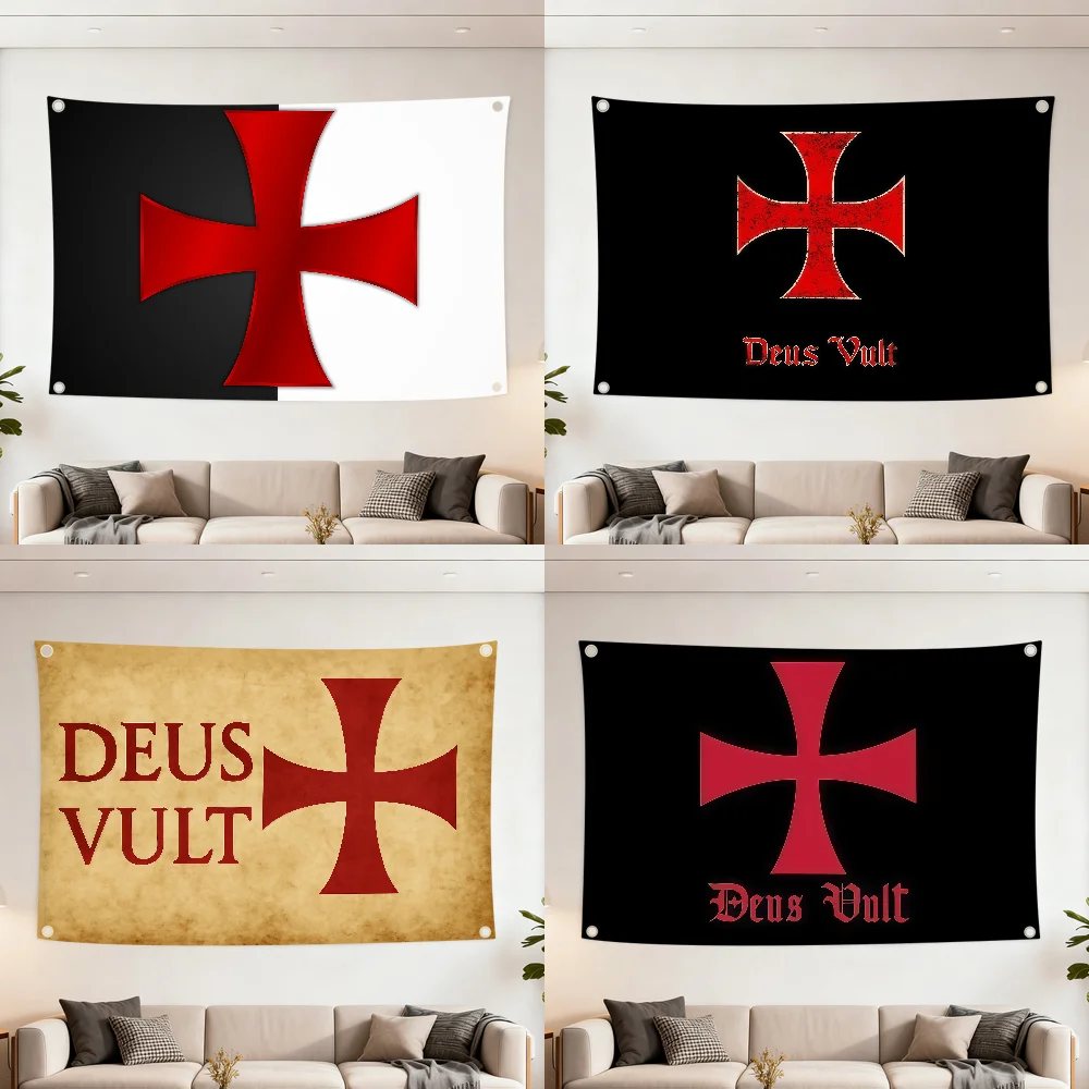 Deus Vult Knights Temple Cross flag Decoration Outdoor Picnic Party Art Hanging Home Camping Party Banner Best sellers
