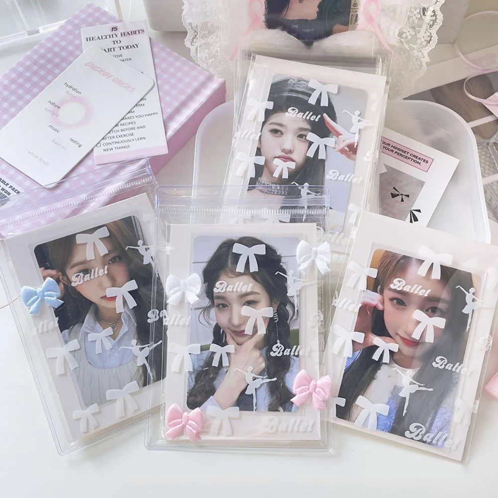 50Pcs Bow Print Self Sealing Bag Photocard Holder Self-adhesive Opp Bag Cookie Bags Gift Card Cover Protector Packaging Pouch