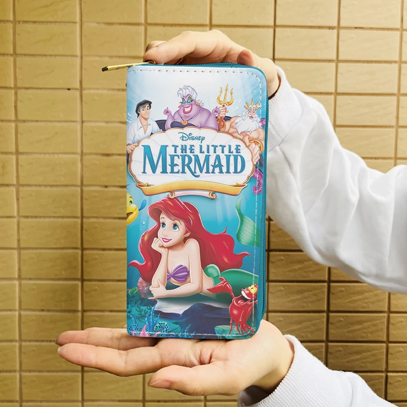 Disney Princess syrenka Ariel W5999 Anime teczki portfel kreskówka zamek błyskawiczny portmonetka casualowe portmonetki pudełko na karty torebka prezent