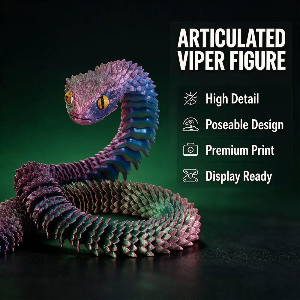 Realistic Articulated Snake Figure - 3D Printed Reptile Model for Desk Display DIY Crafts Unique Home Office Decoration Gift