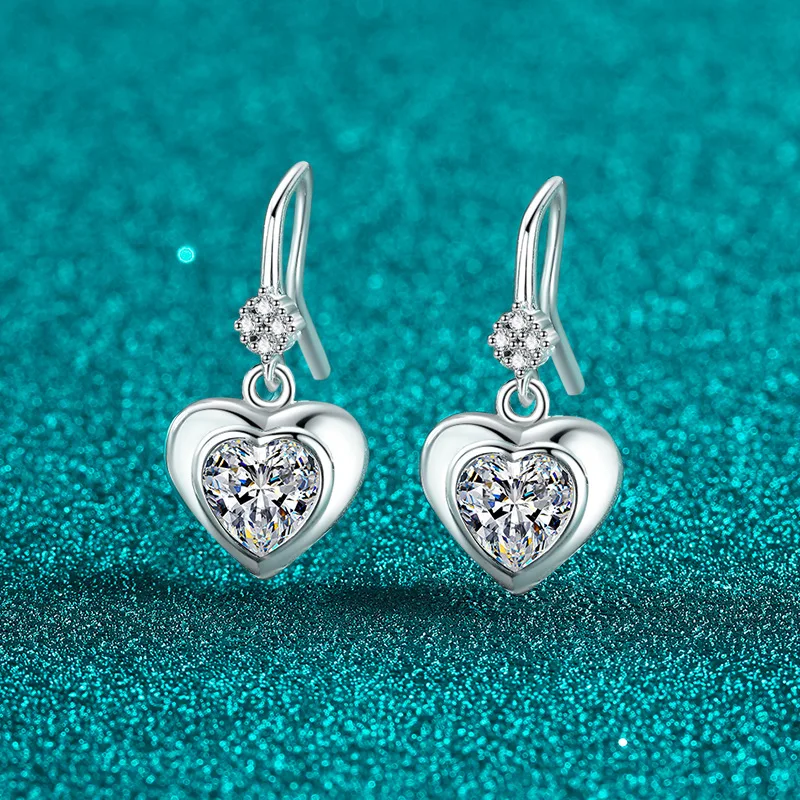 

Platinum Pt950 Simple 2.08ct Moissanite Classic Dangle Heart Earring For Charm Women Accessories Diamond Fine Jewelry Party Gift