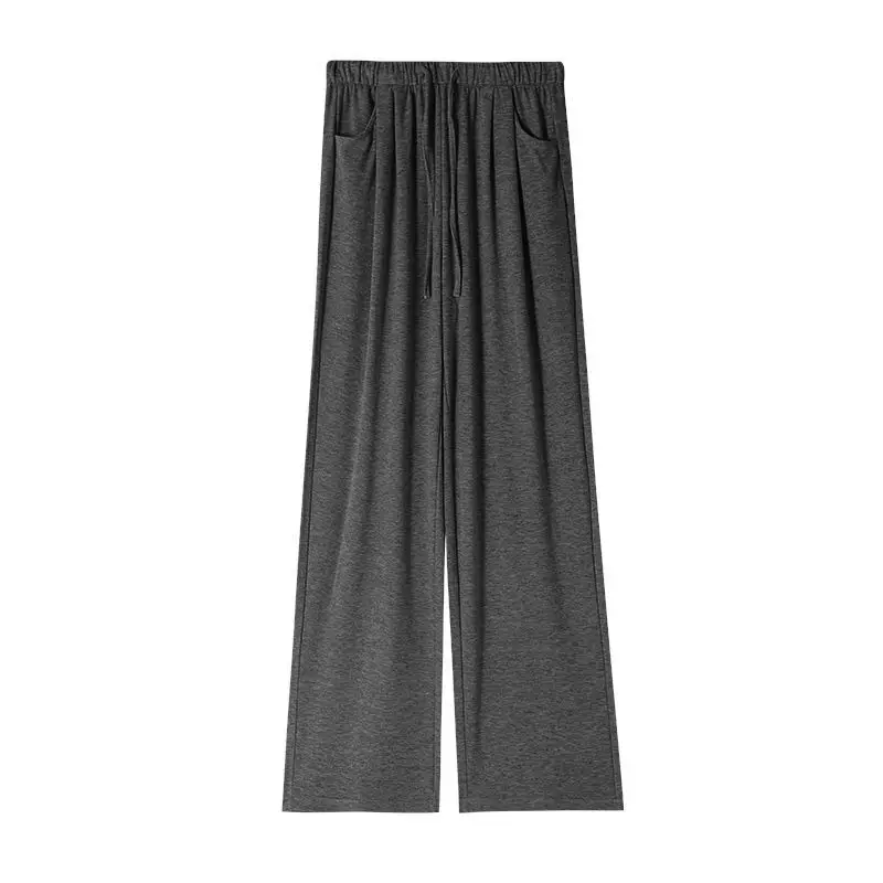 Black Fleece Lined Wide Leg Pants Women's Autumn Winter Loose Fit Casual Sports Trousers High Waist Long Pants Polyester Fabric