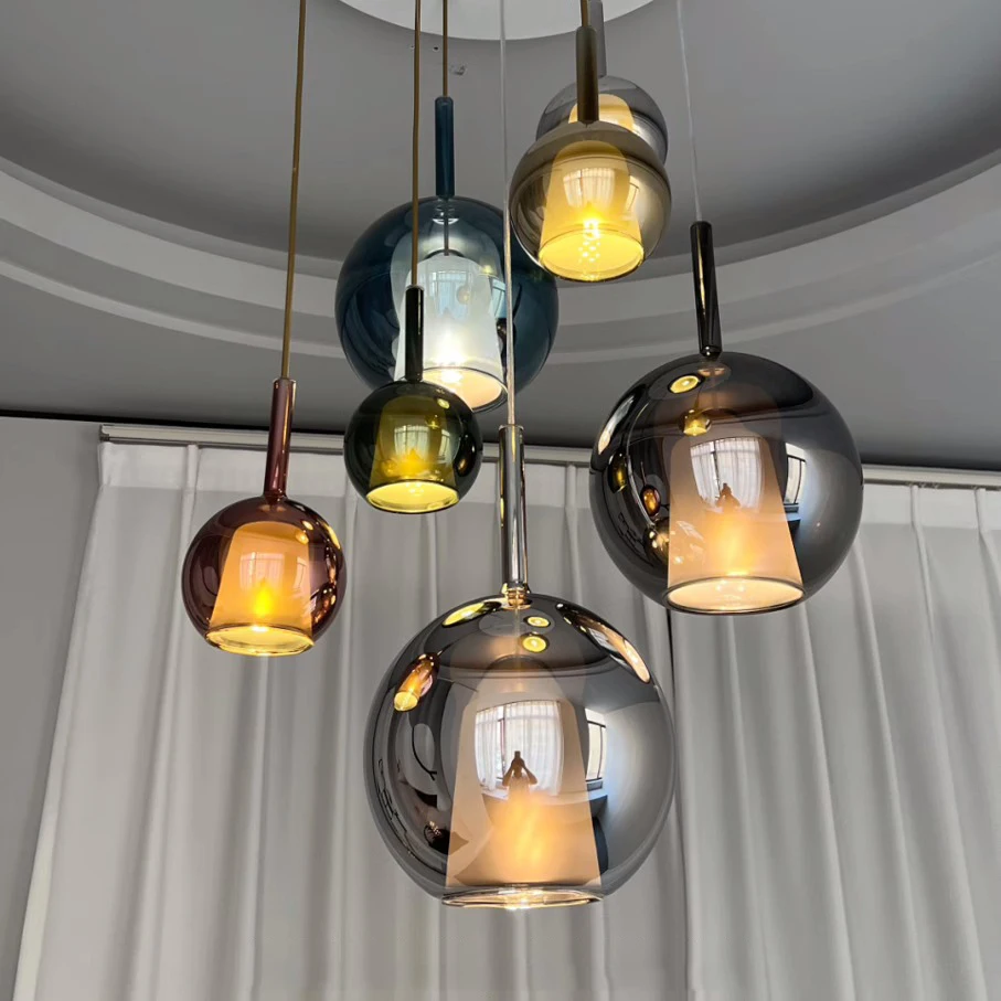 

Advanced Design Glass Ball Ceiling Chandeliers Dimmable Easy Installation Home Decor Chrome Light Fixture for Dining Room Cafe