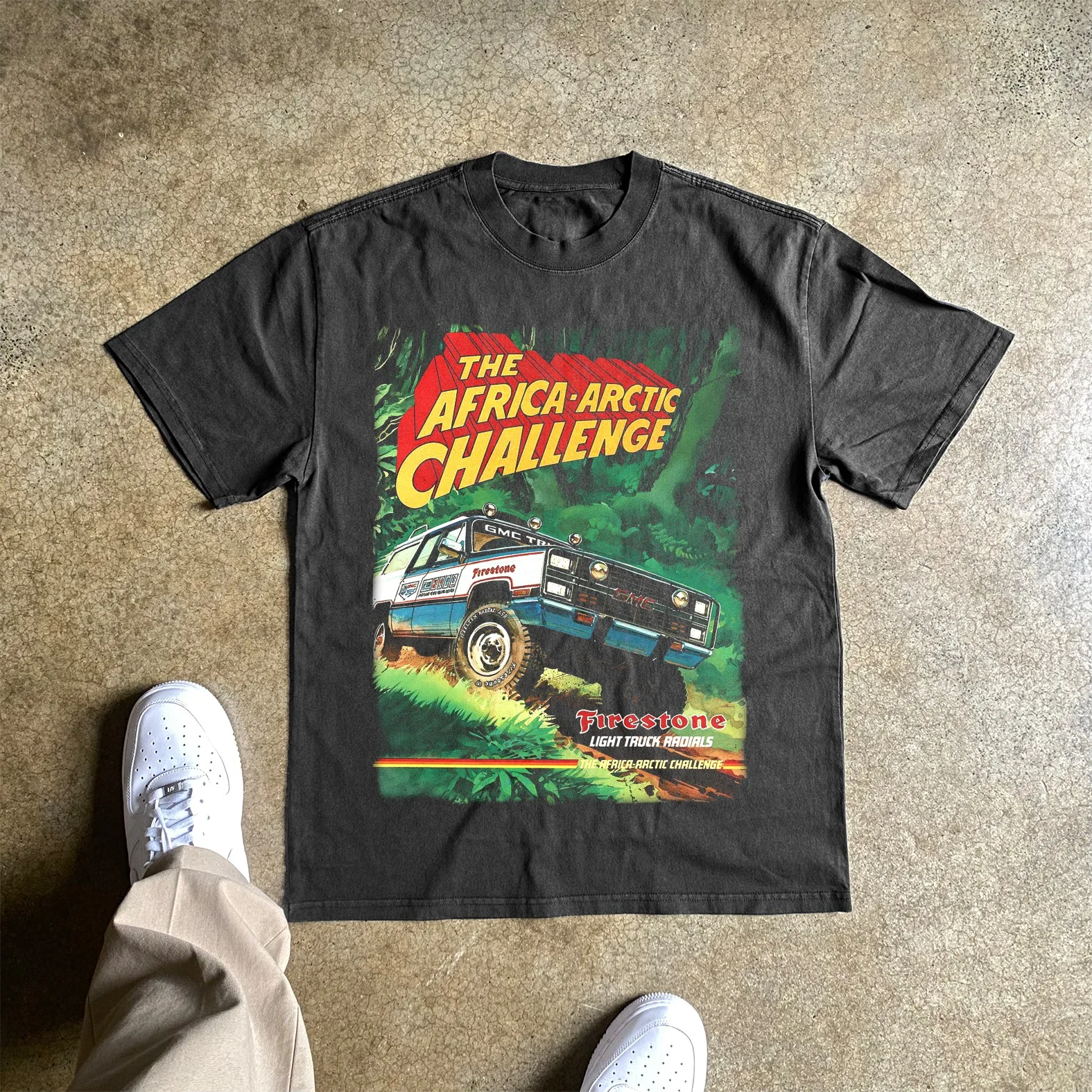 Vintage Africa-Arctic Challenge GMC Truck Firestone Graphic T-Shirt Cotton Men Women Streetwear Tee