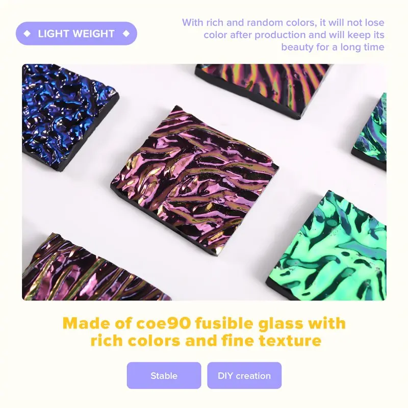 For Jewelry Making Supplies 112G Fusible Glass Sheets Dichroic Glass Scrap Microwave Kiln Art Pieces Mixed Color Eco-Friendly
