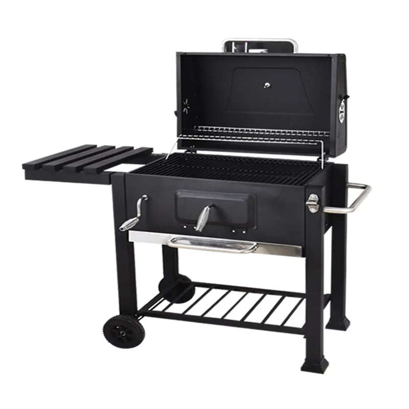 BBQ courtyard square stove square heating stove smoked barbecue grill thickened outdoor large hand-pushed barbecue stove.