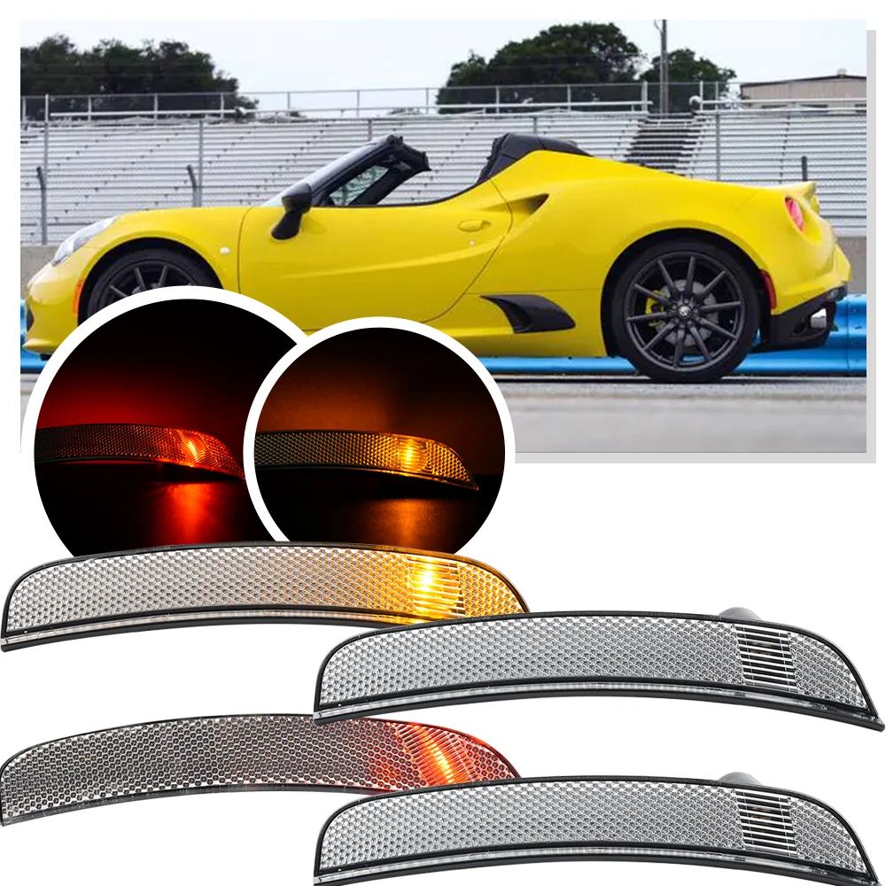 4PCS For Alfa Romeo 4C 2013 2014 2015 2016 -2020 Front/Rear Bumper Lamp Side Marker Turn Signal Indicator REFLECTOR Clear Lights