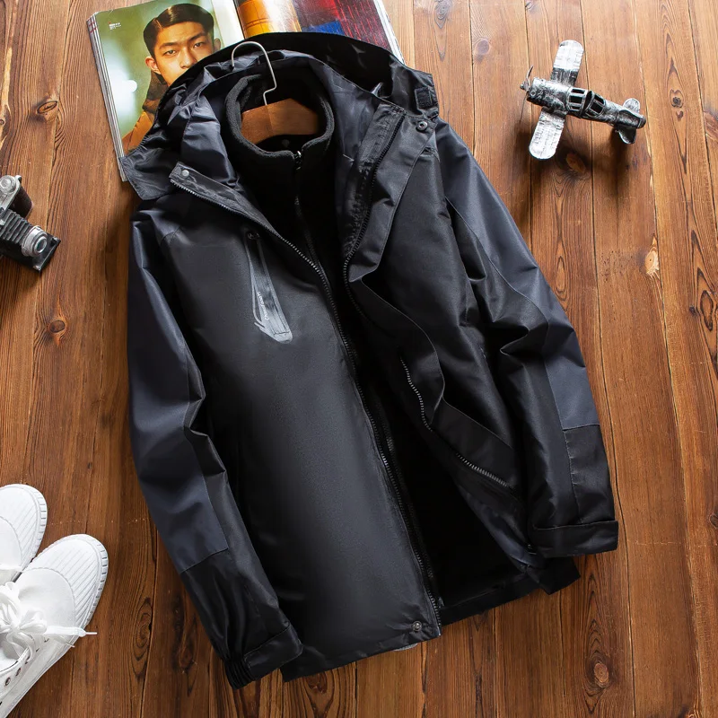 

Tee-in-One Detachable Thiened Autumn Winter Jaet for Men Outdoor Waterproof Snowsuit with Fce Warm Stand Fit Zipp...