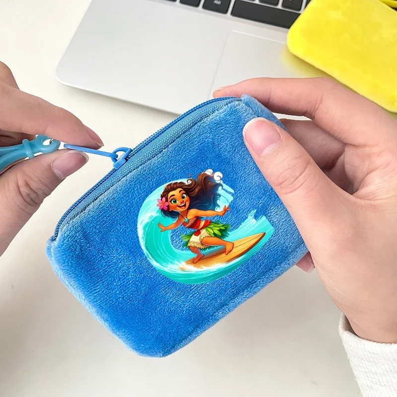 New Moana 2 Plush Coin Purse Girl Mini Short Wallet Keychain Zipper Women Purse ID Card Rose Money Bag Small Makeup Bags