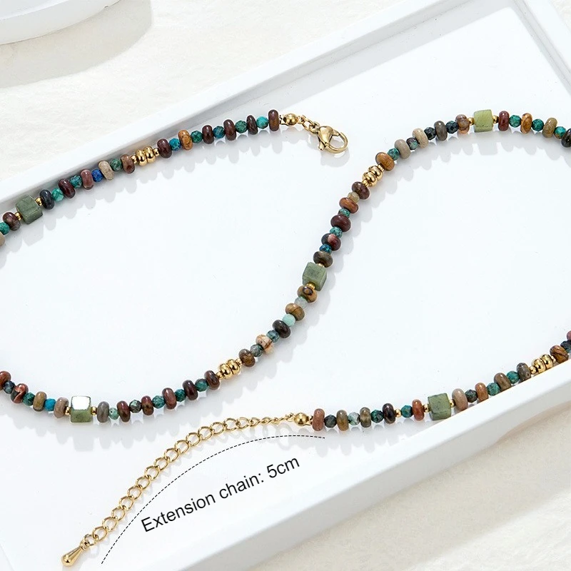 Naturstein handgemachte Perlenketten Titan Stahl Frauen Licht Luxus High-End-Mode Halskette Charme Schmuck nicht verblassen – Detail 5