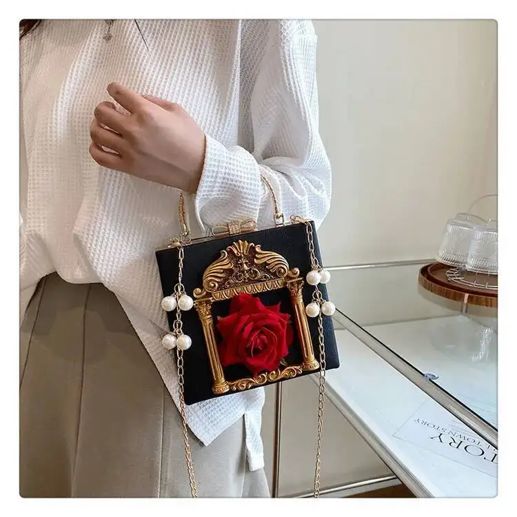 Bloom Gothic Dark Y2k Messenger Women New Haruku Pearl Chain Casual Crossbody Bags Female Vintage Designer Bag