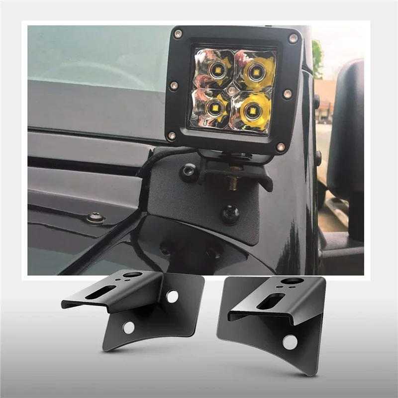 For Jeep Wrangler JK 2007-2017 Car A-Pillar LED Work Light Bar Bracket Mounting Windshield Hinge Corner Lamp Holder Accessories