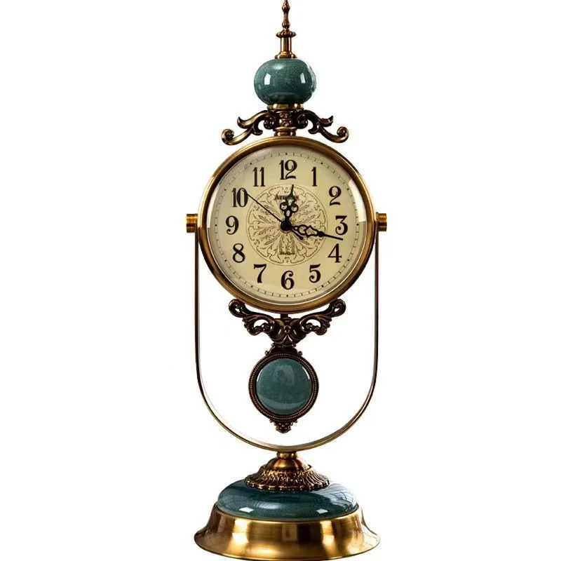 American Retro Table Clock European Luxury Desk Pendulum Clock Home Living Room Decor Ornament