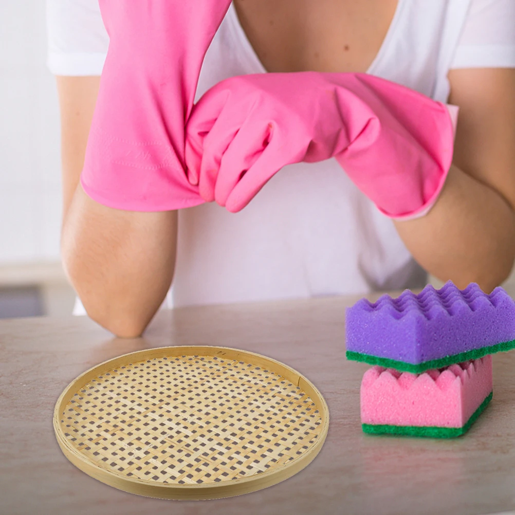 

2pcs Bamboo Weaving Sieve Basket Fruit Storage Organizer Kitchen Countertop Drainage Tray Chinese Traditional Handicraft